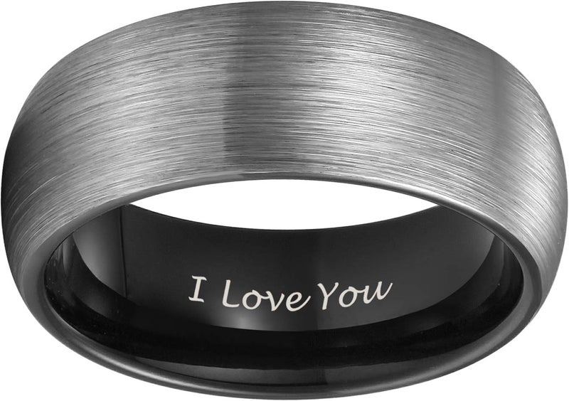 TRUMIUM 8mm Men's Wedding Bands I Love You Engraved Tungsten Black Rings for Men Women Beveled Edges Engagement Wedding Rings Comfort Fit Size 13 - Image 2